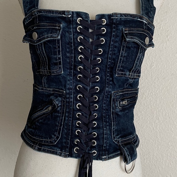Forever21 Denim Cargo Lace Up Bustier with D-Ring - Picture 2 of 11